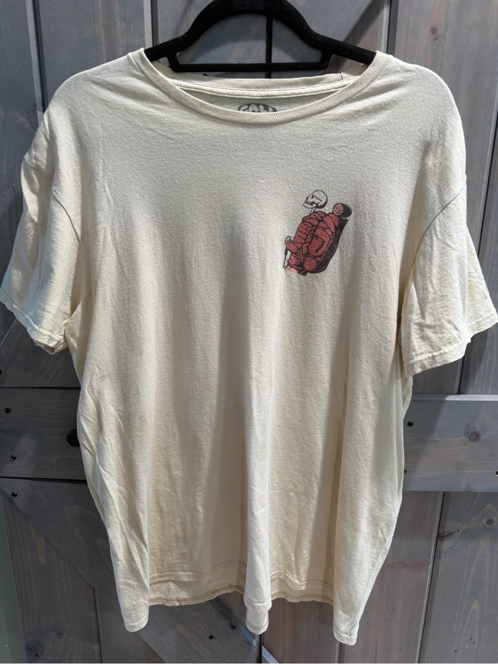 Call Your Mother Yellowstone Skeleton Hiking Graphic T-Shirt Size Large Cream